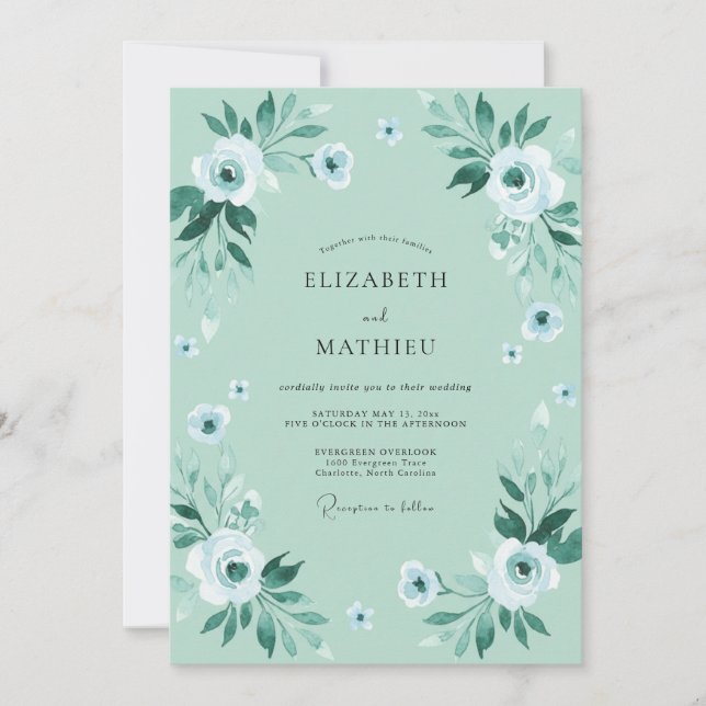 Seafoam White Peony Wedding Invitation (Front)