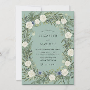 Seafoam White Wreath Wedding Invitation