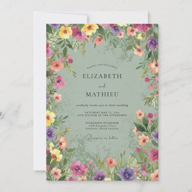 Seafoam Wildflower Wedding Invitation (Front)