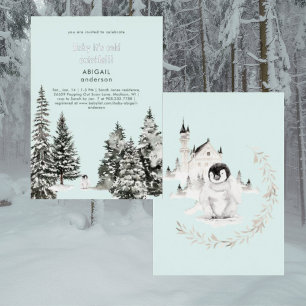 "Seafoam Winter Baby It's Cold Outside Baby Silver Foil Invitation