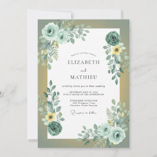 Seafoam Yellow Foliage Eucalyptus Wedding Invitation