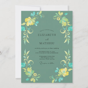 Seafoam Yellow Vine Wedding Invitation