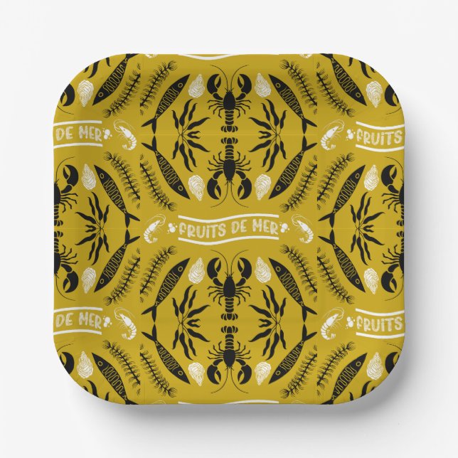 Seafood Art Decor Prints Paper Plates (Front)