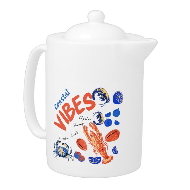 Seafood Beach Fisherman Ocean Tropical Quote  Teapot (Left)