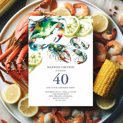 Seafood Boil 40th Birthday Invitations