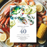 Seafood Boil 40th Birthday Invitations<br><div class="desc">Celebrate his milestone 40th birthday with a memorable seafood boil! Our exclusive 40th birthday invitations are designed for him, featuring a watercolor illustration of a crab, shrimp, and crawfish. Perfect for a low country boil or Cajun-themed party, these invitations set the tone for a fun and festive surprise celebration. Customize...</div>