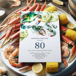 Seafood Boil 80th Birthday Invitations<br><div class="desc">elebrate a remarkable milestone with our personalized 80th birthday invitations, perfect for a man who loves a good low country boil. These online invitations feature a stunning watercolor illustration of a crab, shrimp, and crawfish, making them ideal for a Cajun-themed seafood boil celebration. Customize the template fields to add all...</div>
