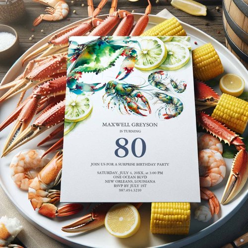 Seafood Boil 80th Birthday Invitations