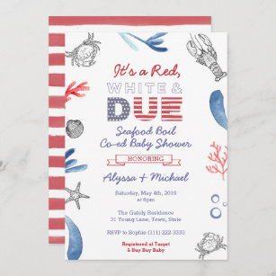 Seafood Boil Baby Shower, Red White and Due Blue Invitation