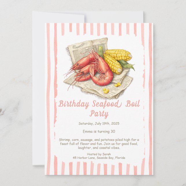 Seafood Boil Birthday Invitation – Coastal Shrimp  (Front)