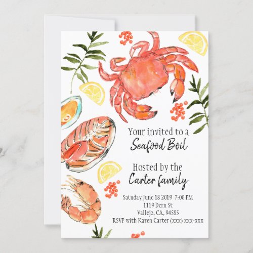 Seafood boil crab fish summer party invitation