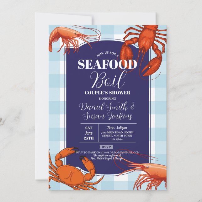 Seafood Boil Engagement Party Shrimp Navy Lobster Invitation (Front)