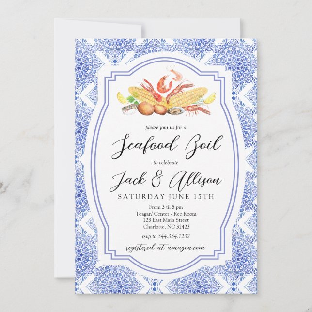 Seafood Boil Invitation, Low country Boil Shower Invitation (Front)
