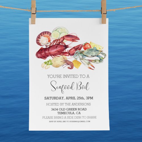 Seafood Boil Invitation Watercolor Cookout Budget