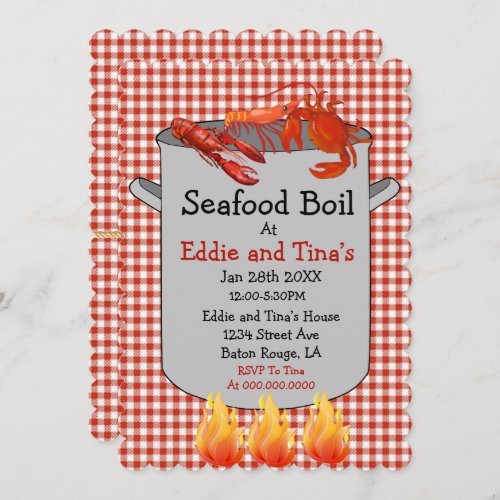 Seafood Boil Red Gingham Invitation