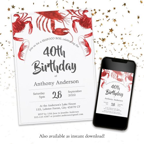Seafood Boil Red White Custom Birthday Party Invitation
