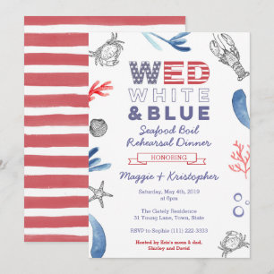 Seafood Boil Rehearsal Dinner, Red White Blue Invitation