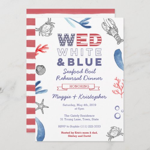 Seafood Boil Rehearsal Dinner Red White Blue Invitation