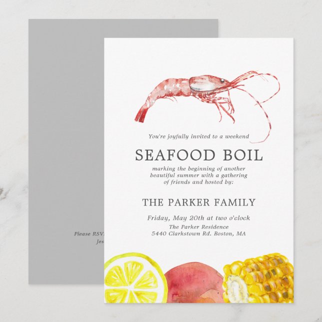 Seafood Boil Themed Party Grey Invitation (Front/Back)