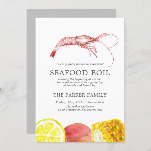 Seafood Boil Themed Party Grey Invitation