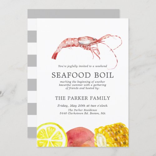Seafood Boil Themed Party  Grey Stripes Invitation