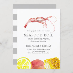 Seafood Boil Themed Party Grey Stripes Invitation