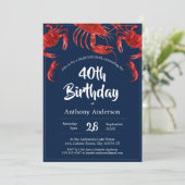 Seafood Boil Unique Red Dark Blue Birthday Party Invitation (Standing Front)