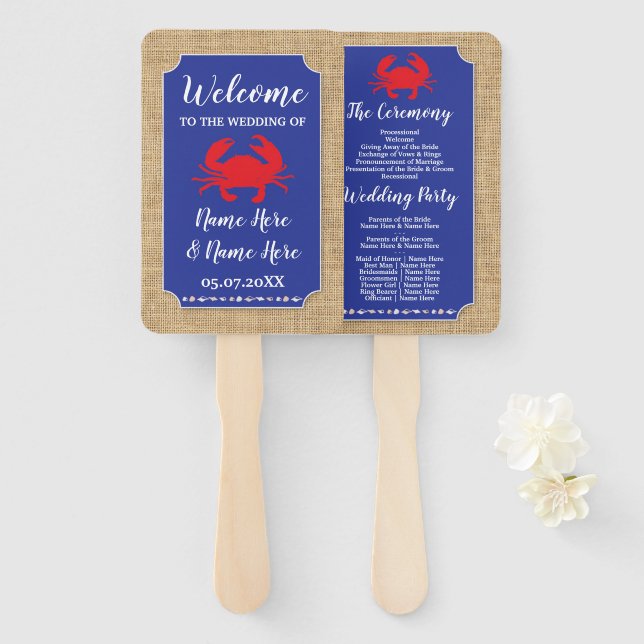 Seafood Crab Boil Beach Wedding Programme Fan (Front and Back)