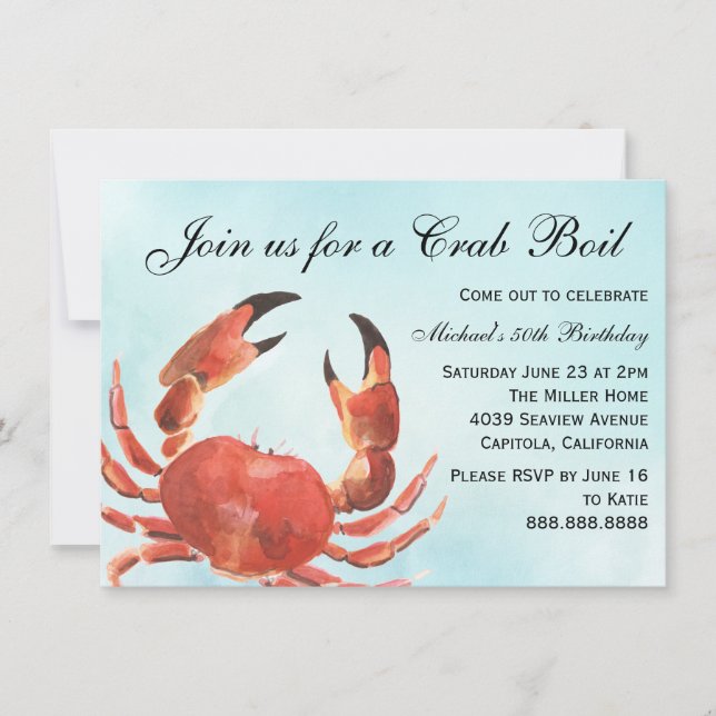 Seafood Crab Boil Summer Birthday Party Invitation (Front)