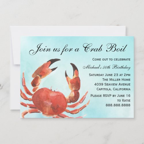 Seafood Crab Boil Summer Birthday Party Invitation