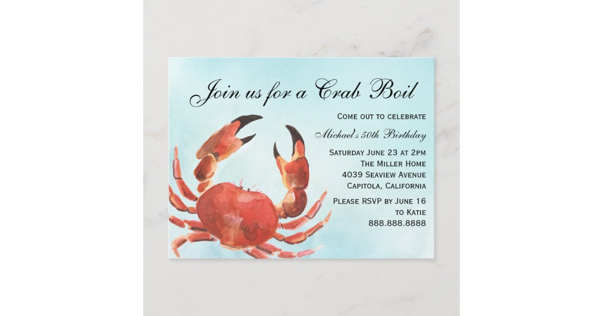 Seafood Crab Boil Summer Birthday Party Invitation ...