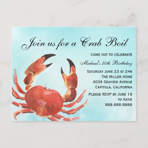 Seafood Crab Boil Summer Birthday Party Invitation Postcard