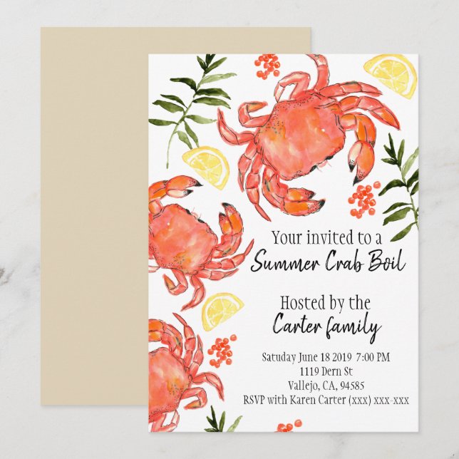 Seafood crab boil summer party invitation (Front/Back)