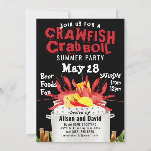 Seafood Crab Crawfish Boil Summer BBQ Party Invitation