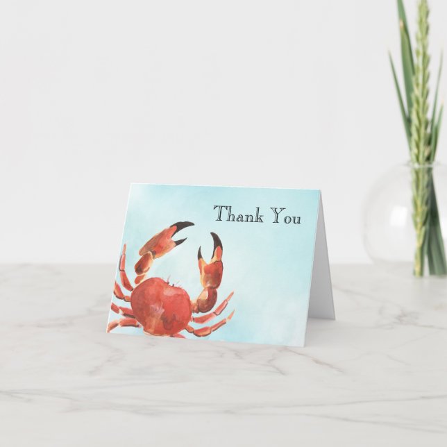 Seafood Crab Watercolor Thank You Card (Front)