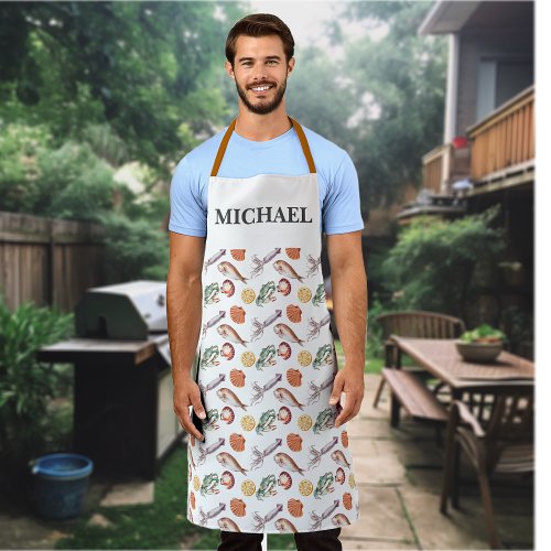 Seafood Crustacean  Crab Chef Monogram Apron