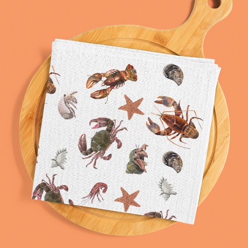 Seafood Crustacean Lobster Crab Pattern  Kitchen Towel