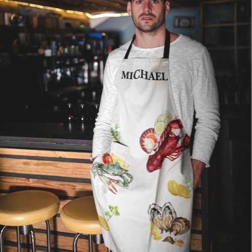 Seafood Crustacean Oyster Crab Chef Monogram  Apron