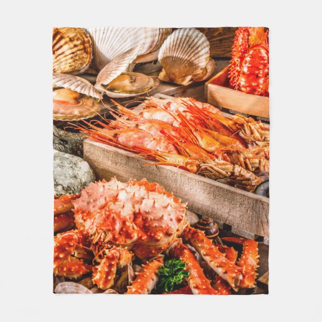 Seafood cuisine plate as an ocean gourmet dinner b fleece blanket (Front)