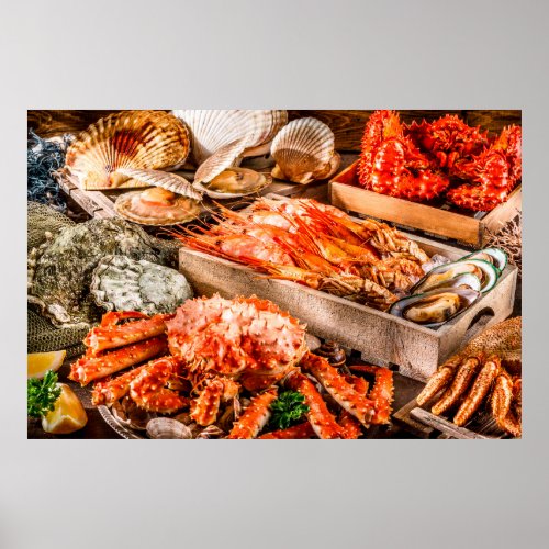 Seafood cuisine plate as an ocean gourmet dinner b poster