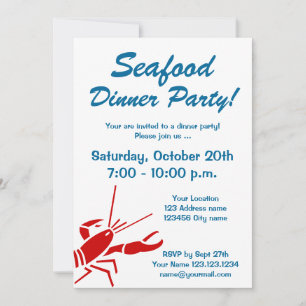 Seafood dinner party invitations with red lobster