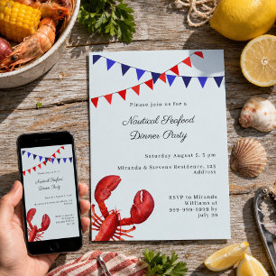 Seafood Dinner Summer Party Nautical Invitation