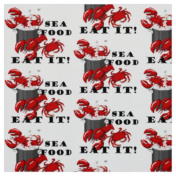 Crab and Lobster White Seafood Pattern on Hot Pink Fabric