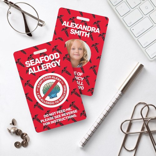 Seafood Food Allergy Alert Red Warning Badge