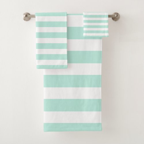 Seafood green  White Striped Bath Towels