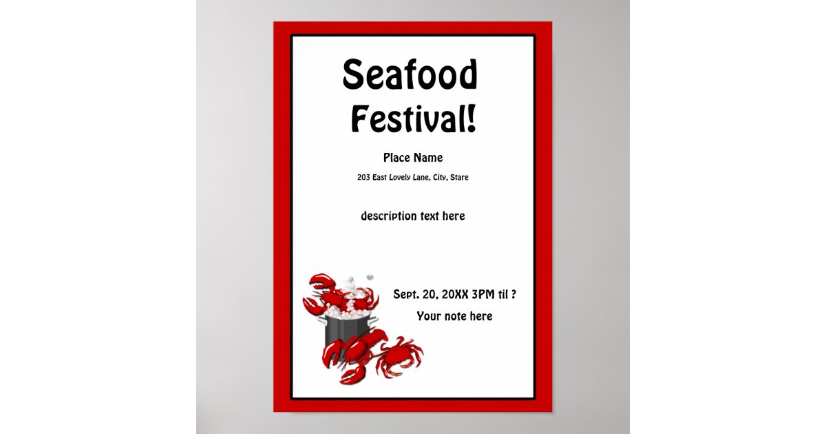 Seafood Lobster Crab Festival Poster Zazzle