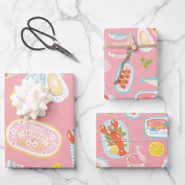 Seafood lobster sardines oysters fish wrapping paper sheets (Front)