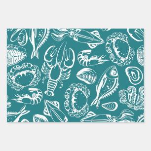 Seafood Lover Pattern Wrapping Paper Sheets