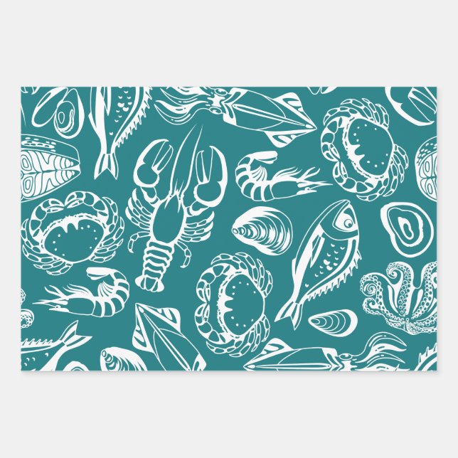 Seafood Lover Pattern Wrapping Paper Sheets (Front)