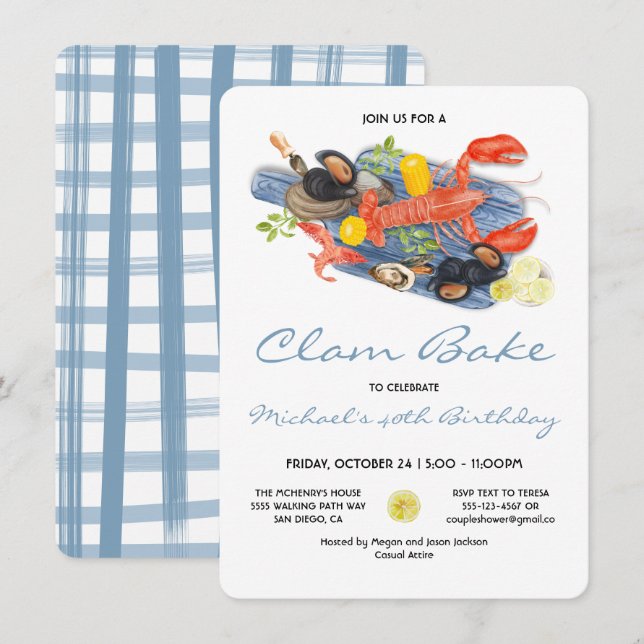 Seafood Low Country Clam Bake Party Invitation (Front/Back)
